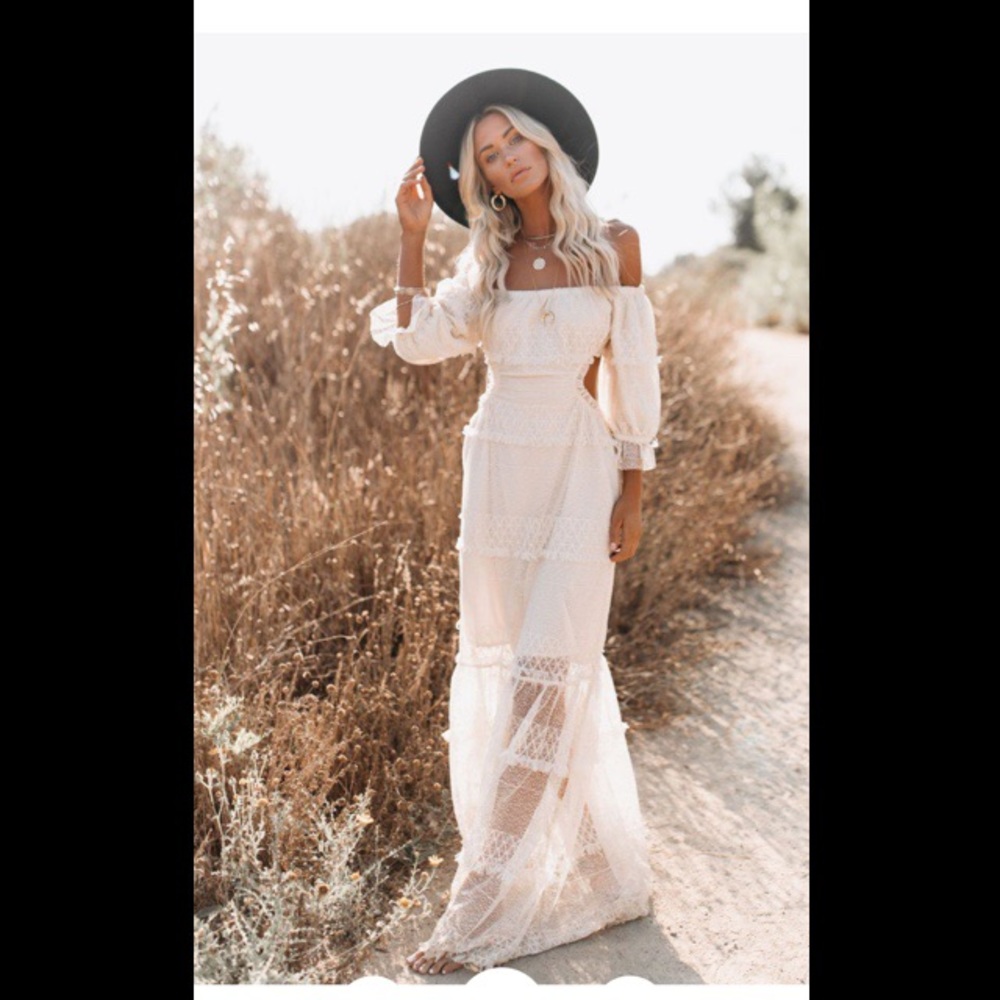 Off The Shoulder Tiered Cutout Maxi Dress